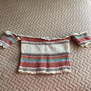 Cropped cute colorful off shoulder shirt